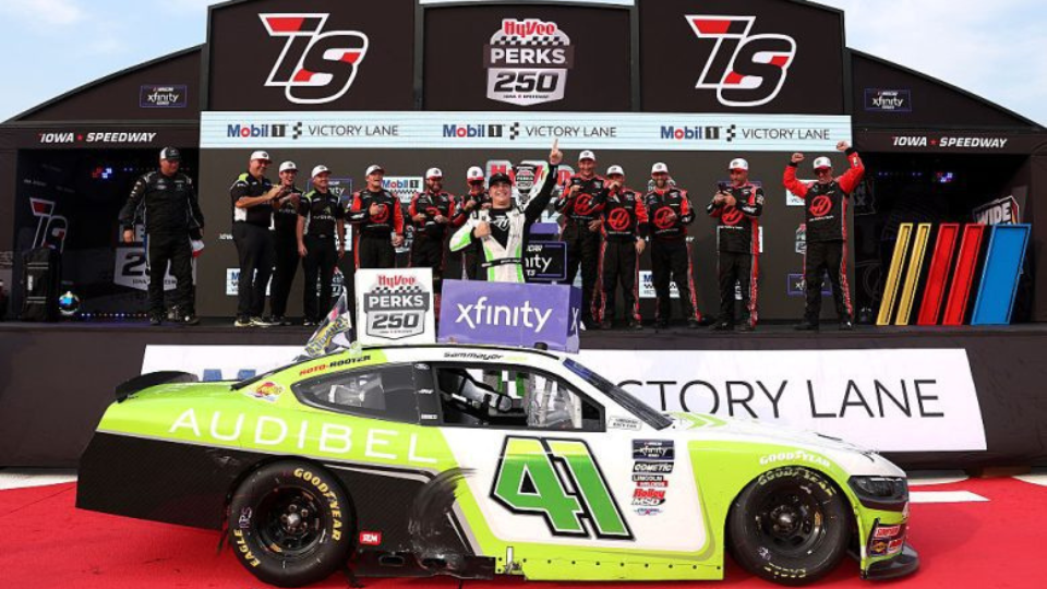 Sam Mayer charges to first Xfinity win of 2025 at Iowa